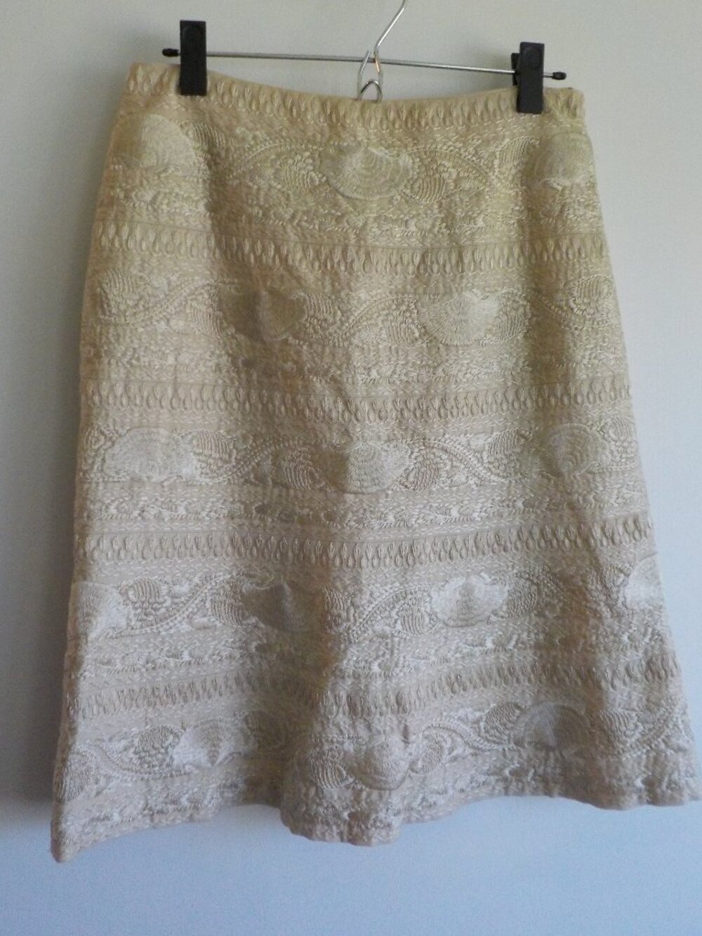 Etcetera Skirt - Size 4 - Gold Embroidered Flare Knee Length Lined (2324)